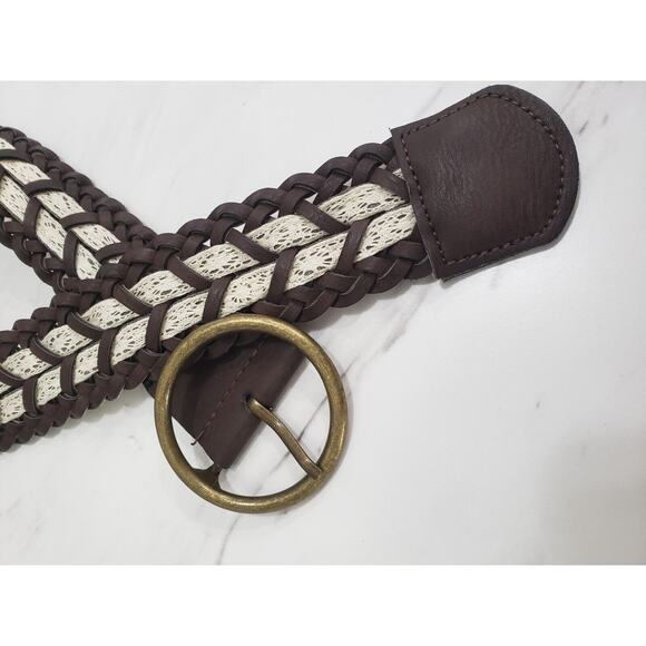 Leather Belt Braided Brass Buckle Boho Brown beach y2k festival SIZE‎ 0 lace - Picture 6 of 6